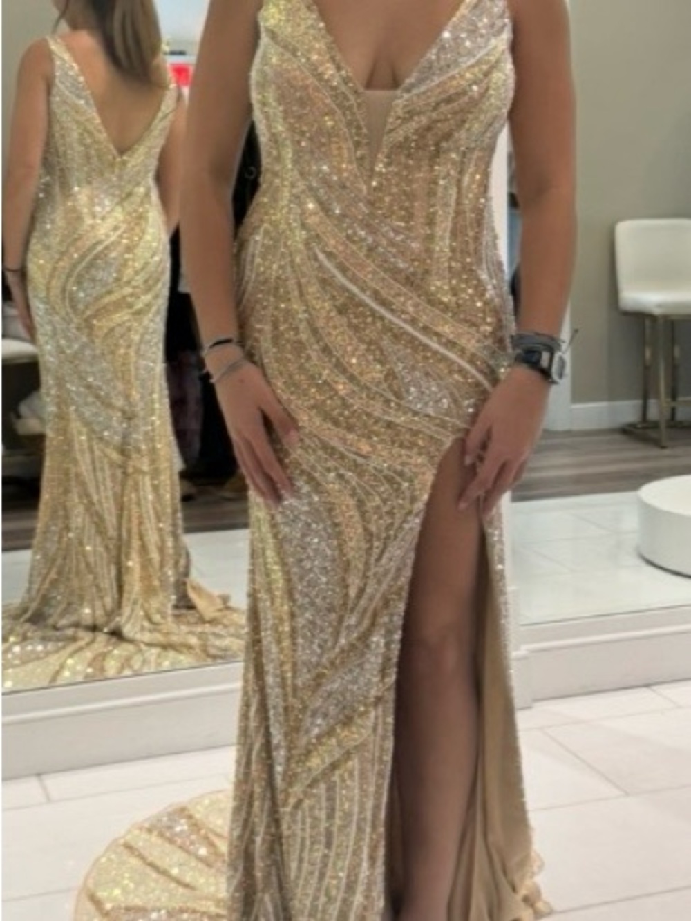JVN by Jovani Glittering Rose Gold Beaded Evening Gown - Picture 3 of 4